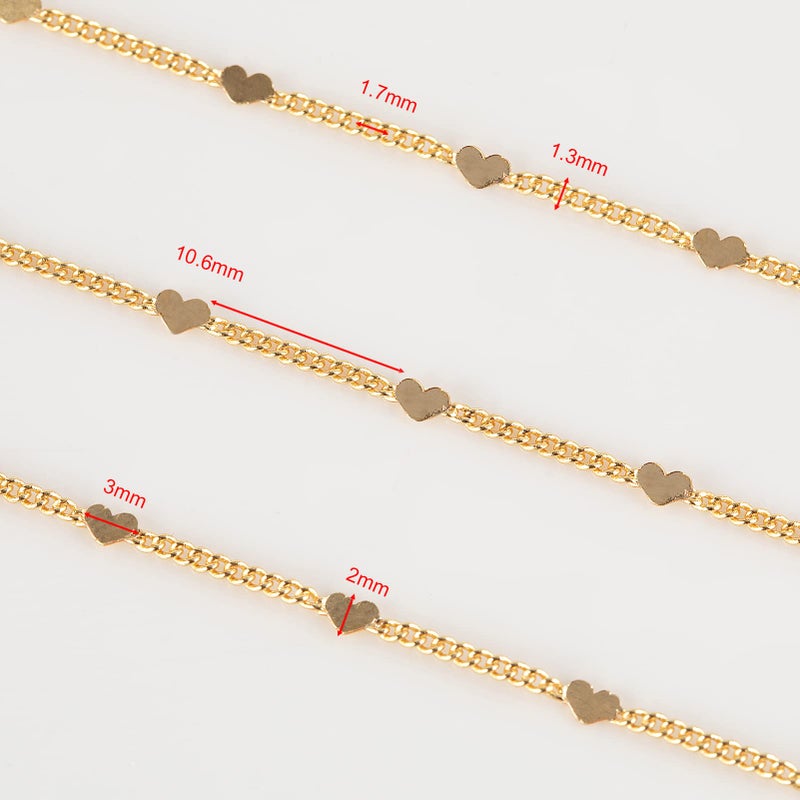 YOUBEIYEE 10 Meters Light Gold Chains for Jewelry Making  18k Gold Plated Brass Flat Heart Curb Link Chain Women Necklace Bracelet DIY Jewelry Chains Bulk - Image 3